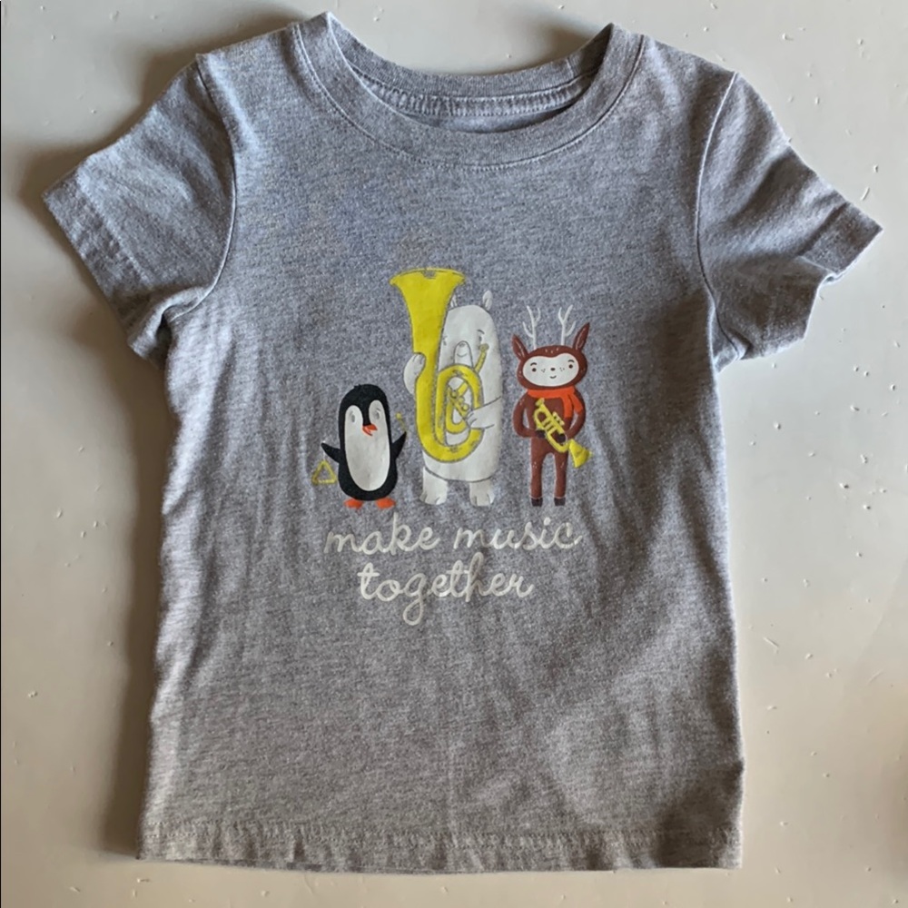 Cat & Jack Gray Make Music Together Cute Graphic 2T T-Shirt